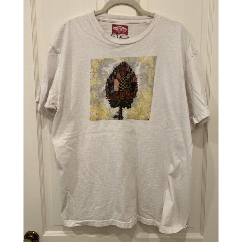 Vans Off The Wall Art Gallery White Skate Shirt XL Skateboard Green Tree Vintage